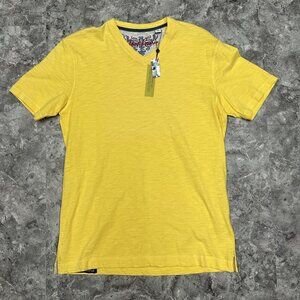 Robert Graham Classic Fit V-Neck T-Shirt Mens XS Cotton Short Sleeve Yellow